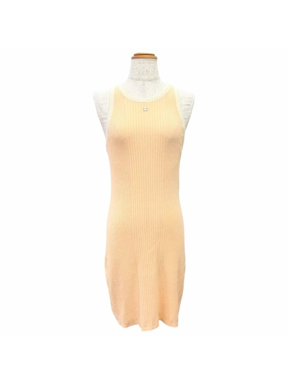 Chanel Constant Review Cotton CC Logo Rhinestone Sleeveless Rib Knit Dress